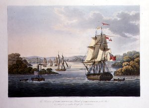 Il Porto di Port Cornwallis. Isola di Great Andaman, con la flotta che si prepara a partire per Rangoon, inciso da G. Hunt, pub. da Kingsbury & Co., Londra da Joseph (after) Moore
