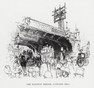 Il ponte ferroviario, Ludgate Hill (litografia) da Joseph (after) Pennell
