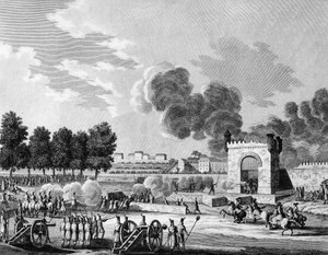 Rivoluzione francese: festa repubblicana delle vittorie, lotta dei giovani studenti al Campo di Marte a Parigi il 21 ottobre 1794. Incisione di Malapeau dopo Swebach - Desfontaines. Parigi, Biblioteca dell