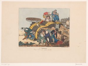 Carro di fieno ribaltato con passeggeri (titolo sull