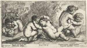 Tre coppie di bambini nudi che giocano da Joseph Antoine Cochet