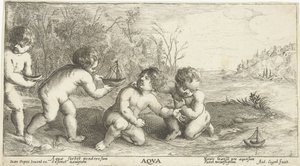 Bambini che giocano con barchette da Joseph Antoine Cochet