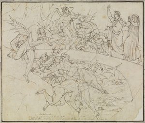 Al lago di pece dei barattieri, il consigliere di Lucca (Inferno di Dante, Canto 21, verso 34) da Joseph Anton Koch