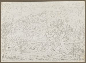 Il ghiacciaio di Grindelwald con cacciatore e ragazza contadina in primo piano, ca. 1823