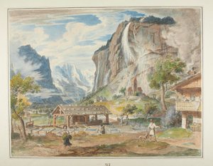 Le cascate di Staubbach e il monte Jungfrau nella valle di Lauterbrunnen in Svizzera da Joseph Anton Koch