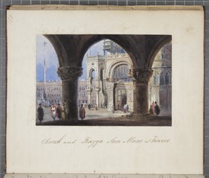 Chiesa e Piazza San Marco a Venezia, incollata nel diario di Thomas Moody di un tour attraverso la Svizzera e l