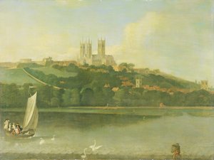 Veduta della cattedrale e della città di Lincoln dal fiume, c.1760 da Joseph Baker