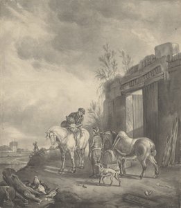 Due cavalieri presso un edificio in rovina da Joseph Bles