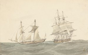 Barquentine e fregata in mari agitati da Joseph Cartwright