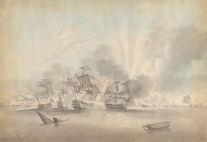 Scena di Battaglia: Navi da Guerra, Fregate e Corvette; Barca che Affonda e Barca a Remi da Joseph Cartwright