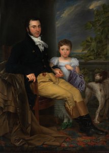 Ritratto di un gentiluomo prominente con sua figlia e un cane da caccia da Joseph Denis Odevaere