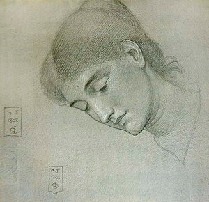 Studio della testa di una ragazza che guarda in basso da Joseph Edward Southall