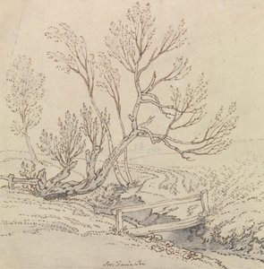 Ponte pedonale su un ruscello vicino a un salice da Joseph Farington