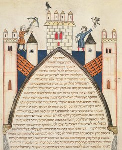 Caccia con falconi, illustrazione dalla Bibbia ebraica di Cervera, 1299