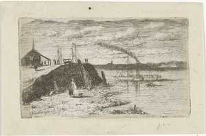 Veduta del fiume con un battello a vapore