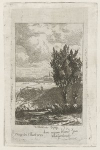 Paesaggio di pascolo con fossato Hollandsche Dijktje (titolo sull