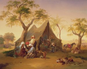 Sheikh che bevono caffè davanti a una tenda, 1842 da Joseph Heicke