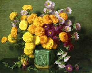 Calendule e Aster in un Vaso Cinese