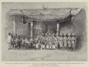 Scorta della polizia militare che accompagna il signor H F Hertz, incaricato dal governo della Birmania di risolvere la disputa transfrontaliera tra le tribù Kachin e gli Shan da Joseph Holland Tringham