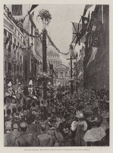 La processione reale, la carrozza di Sua Maestà che passa su Ludgate Hill verso la Cattedrale di San Paolo da Joseph Holland Tringham