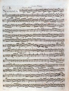 Pagina di spartito musicale della Sinfonia in do maggiore di Pleyel da Joseph Ignace Pleyel