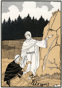 La legenda di Sainte Odile (Odile de Hohenbourg, ca. 662 ca. - ca. 720) che estrae una sorgente dalla roccia - Illustrazione di Joseph Kuhn Regnier (Kuhn-Regnier) (1873-1940) per "Legendes et contes d