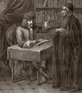 Voltaire e il religioso - VOLTAIRE, François-Marie Arouet - con un sacerdote. Voltaire e un prete (Religione) - Incisione di Joseph Lante - 1764 da Joseph Lante
