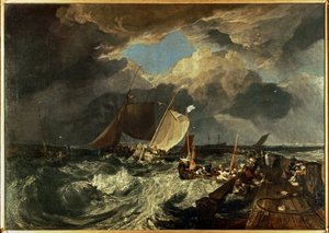 Molo di Calais, con pescatori francesi che si preparano al mare: Un pacchetto inglese in arrivo ... (dipinto su tela) da Joseph Mallord William Turner