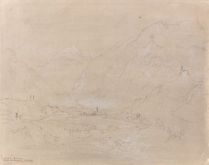 Paesaggio montuoso con città nella valle, c.1840 da Joseph Mallord William Turner