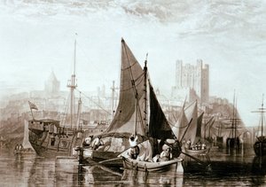 Chiatta del Tamigi che trasporta fieno, una nave prigione e altre navi a Rochester, sul fiume Medway da Joseph Mallord William Turner