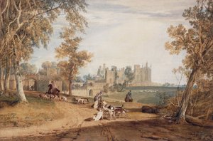 La facciata nord-ovest, Cassiobury, con cani e cacciatori da Joseph Mallord William Turner