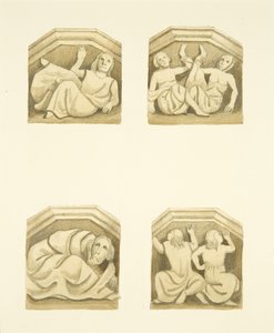 Quattro mensole nel portico nord (originariamente supportanti statue) di St Mary Redcliffe da Joseph Manning