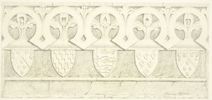 Fregio gotico e stemmi nella sala della sagrestia della cattedrale di Bristol