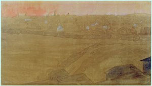 Silhouette della città di Darmstadt con la Torre del Matrimonio da Joseph Maria Olbrich