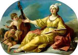 Una personificazione della musica, cantando con putti che suonano un violino e un flauto, 1758 da Joseph Marie Vien