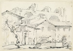 Case sul lato nord del Foro con la Basilica di Massenzio oltre da Joseph Marie Vien