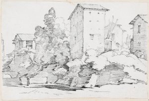 Edifici agricoli italiani vicino a un ruscello da Joseph Marie Vien