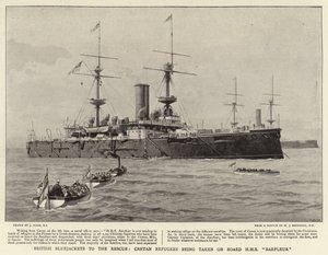 Marinai britannici al salvataggio, rifugiati cretesi portati a bordo della HMS Barfleur
