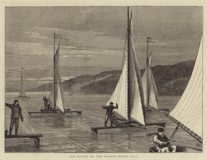 Barche di ghiaccio sul fiume Hudson, USA