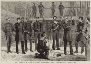 A bordo di una nave da guerra, issando il pendente di pagamento