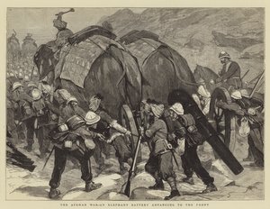La guerra afgana, una batteria di elefanti che avanza al fronte da Joseph Nash
