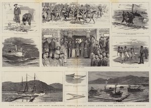 La squadra cinese a Port Hamilton, Corea, e a Port Arthur, la stazione navale cinese da Joseph Nash