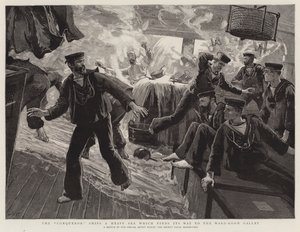 Il Conquistatore affronta un mare pesante che trova la sua strada verso la cucina della sala ufficiali da Joseph Nash