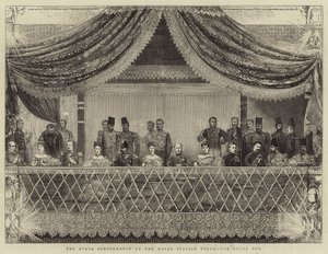 Spettacolo di Stato al Royal Italian Opera, il palco reale da Joseph Nash