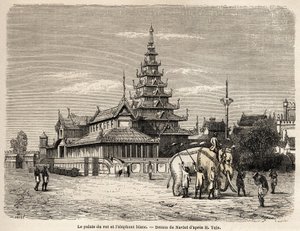 Il palazzo del Re di Ava, ad Amarapoura (attuale Birmania). Disegno di Navlet per illustrare il viaggio nel regno di Ava, nel 1855, del Capitano Henri Yule del corpo del genio bengalese. Incisione in "Le tour du monde, nouveau journal des voyages" da Joseph Navlet