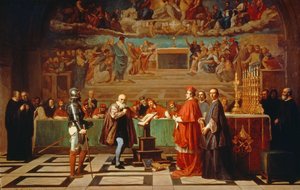 Galileo Galilei (1564-1642) davanti ai membri del Santo Uffizio in Vaticano nel 1633, 1847 da Joseph Nicolas Robert Fleury