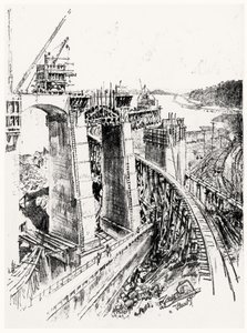 Approcci alla Chiusa di Gatun, tavola VI da Il Canale di Panama di Joseph Pennell, 1912 da Joseph Pennell