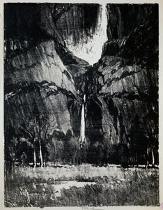 Ai piedi della cascata, di Joseph Pennell (1857-1926), incisione da Joseph Pennell