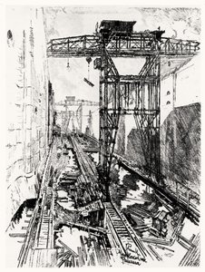Gru alla Chiusa di Miraflores, tavola XXII da Il Canale di Panama di Joseph Pennell, 1912
