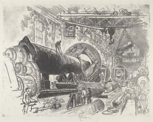 Taglio e tornitura di un grande cannone, 1916 da Joseph Pennell
